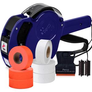 Perco Lite 1 Line Price Gun with Labels Kit - Includes 3 White Rolls, 3 Fluorescent Red Rolls, 2 Ink Rollers - 1 Ink roll and Labels Pre-Loaded