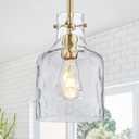 WILON Pendant Light Fixtures,Glass Pendant Lighting for Modern Kitchen Island Adjustable Hanging Ceiling Light 7" Hammered Glass Shade Pendant Lights for Dining Room Kitchen Sink, Gold Metal Finish (1-Light-Large)