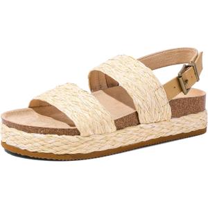 Marc Ford Platform Sandals Women Fashion Raffia Sandals Summer Beach Wedges Heels for Women with Adjustable Buckle