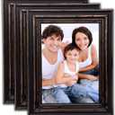 Bamber Wood Picture Frames 11x14 Black Wooden Photo Frame Set for Wall and Tabletop, Rustic Vintage Style, Pack of 3
