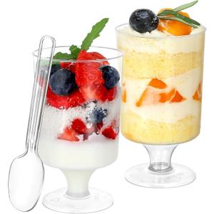 60 Pack 3 Oz Mini Dessert Cups Disposable Appetizer Cup Goblet,Pedestal Clear Plastic Wine Glasses Parfait Appetizer Cups Serving Bowls for Tasting Party, Wedding, Birthday