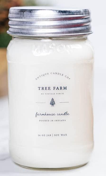 Antique Candle Co. Tree Farm 16 Ounce Soy Wax Candle, 80 Hour Burn Time, Cotton Wick, Mason Jar Candle (Tree Farm by Vintage Porch)