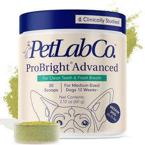 PetLab Co. ProBright Advanced Dental Powder - Dog Breath Freshener - Teeth Cleaning Made Easy  Targets Tartar & Bad Breath - Packaging May Vary - Formulated for Medium Size Dogs