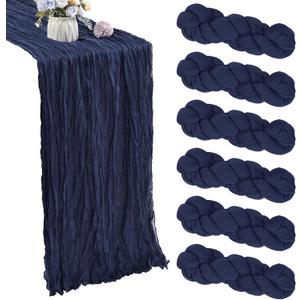 6 Pack Navy Blue Cheesecloth Table Runner 35x120 Inch Gauze Rustic Boho Table Runner 10FT Cheese Cloth for Wedding Decor Birthday Party Bridal Baby Shower Table Decoration