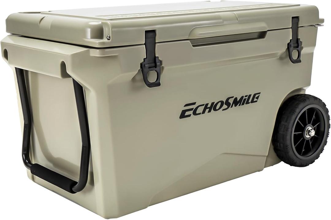 EchoSmile 25/30/35/40/60/75 Quart Rotomolded Cooler, Built to Stand up to The Rigors of The Journey (75QT with wheels, Khaki)