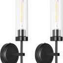 Wall Sconces,Wall Lighting Indoors Set of Two,16" 60W Black Modern Bathroom Sconces Wall Lighting with Clear Glass Shade for Living Room Corridor Mirror Bedroom Stairs (Hard Wired, Black-Hard Wired)