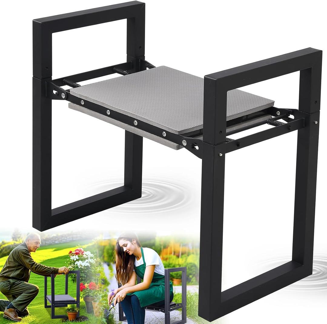 Garden Kneeler and Seat Heavy Duty - Anti-Tip Super Stable Multifunctional Gardening Stool Bench,Wide 12.7" Pads,Foldable Ergonomic Handles for Seniors Women Men Pain-Free Weeding,Planting Yard Work, Black