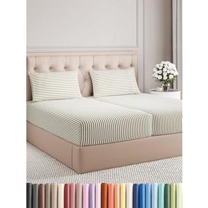 Split King Size 5 Piece Sheet Set - Comfy Breathable & Cooling Bed Sheets Set - Hotel Luxury Bedding for Women, Men, Kids, Teens, Boys & Girls - Deep Pockets, Soft and Wrinkle Free - Beige Stripes 2