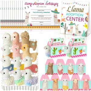 38 Pcs Adopt A Llama Party Favor Set Include 12 Llama Stuffed Keychains 12 Llama Foldable Party Boxes 12 Adoption Certificates 1 Adopt Signboard 1 Fence for Adopt A Llama Alpaca Party Supplies