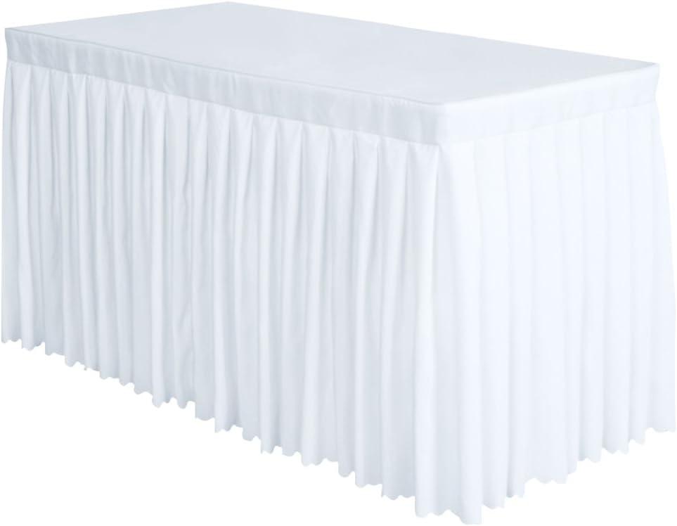 Surmente 10 Pack White Table Skirt, 14ft Polyester Tablecloth for Weddings, Banquets, or Restaurants