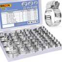 52 PCS Hose Clamp Assortment Kit - 304 Stainless Steel Worm Gear Hose Clamps Adjustable 1/4''- 1-1/2'' (6-38mm) Metal Fuel Line Clamp for Plumbing, Automotive And Mechanical Applications