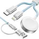 Travel Essentials,3 in 2 USB C Cable for Apple Watch Charger,iPhone Charger,Multi Charging Cable,Cruise Vacation Camping Essentials,Portable for iWatch Series 11-2/Ultra/SE & iPhone 17-12,Car,Blue