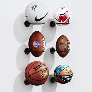 Suchek Metal Ball Holder Rack Wall Mounted, Display Wall Storage for Soccer, Basketball, Volleyball, Rugby, Football (6 Pieces, Black)