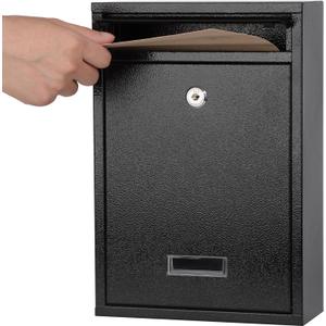 KYODOLED Key Lock MailBoxes for Outside, Locking Wall Mount Mailbox, Security Key Drop Box for Letters Newspapers, Cards, 12.4H x 8.54L x 3.35W Inches, Black