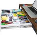 Large 23.6 Inch White Under Desk Drawer Slide Out, Great For The Office, Home And Workspace. Pencil & Undermount Pull Out Under Counter Workbench Attachable Drawer, Made Of Carbon Steel