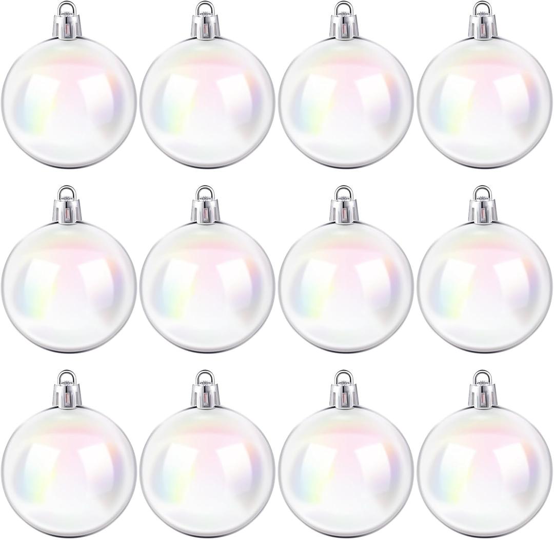 Jutom 24 Pcs Christmas Iridescent Ornaments Ball Clear Plastic Bubbles Cauldron Halloween Hanging Ornament Balls Bulk Wedding Decorative Rainbow Hanging Craft for DIY Witch Magic Pot (1.57 Inch)
