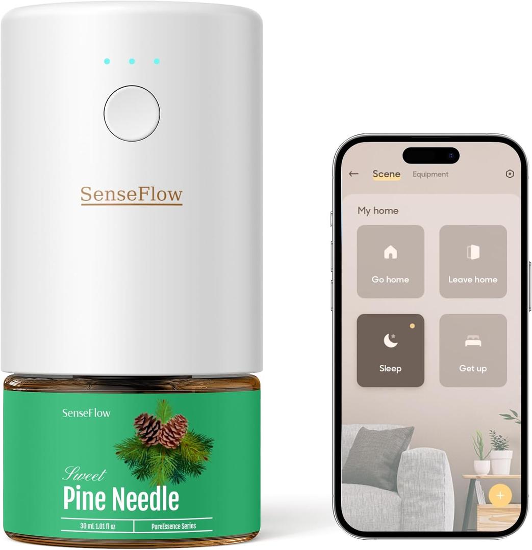 SF101S Smart Wi-Fi Waterless Ultrasonic Essential Oil Diffuser100% Plant-Based,120-Day Natural Air Freshener & Aromatherapy Scent Diffuser Covers 100 for Home,Hotel-Pine Needle