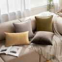 MIULEE Olive Green Velvet Throw Pillow Covers 24x24 Soft Decorative Solid Square Euro Sham Cushion Cases Pack of 2 Modern Luxury Home Decor for Couch, Sofa, Bedroom