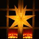 Mudder 19.7 Inch Christmas Star Paper Lantern 7 Pointed Christmas Window Lantern with 10 LED Light Strings Hanging Pendant Xmas Tree Ornaments for Holiday Decor Home(Trendy,Gold)