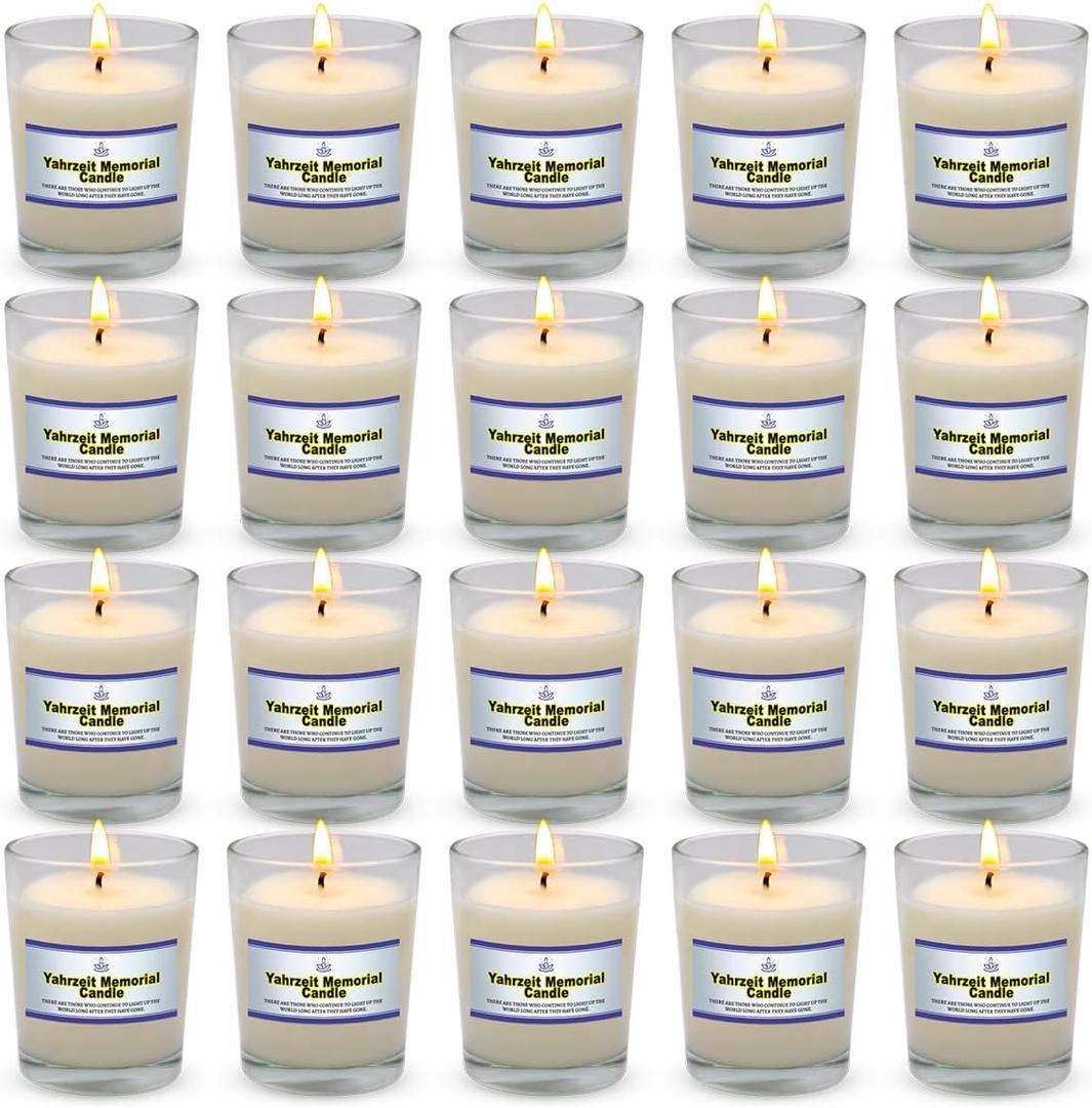 20-Pack Unscented Votive Candles in White Glass Tumblers - Long & Clean-Burning Memorial Candles (15 Hours, Hand-Poured)