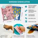 Variety Cleaning Cloth & Sponge Set  7 Items: 2 Swedish Dishcloths, 2 Compressed Cellulose Sponges, 2 Glass Cleaning Cloths, 1 Mesh Wire Scrubbing Cloth | Low-Waste, Plant-Based Essentials