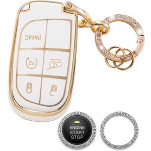 for Jeep Key Fob Cover Compatible with Jeep Grand Cherokee Compass Challenger Charger Durango Journey Renegade 3 4 5 Buttons, Soft TPU Key Shell White