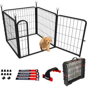 Puppy Playpen, IGOOUO 24'' Portable Dog Playpen with Easy-Carry Straps,4 Panels Dog Pen Play Pen for Small Dogs,Rustproof Pet Playpen for Camping RV Yard(with One Door)
