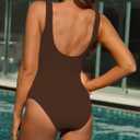Limeeke Women One Piece Swimsuit Ribbed Monokini Swimwear Textured Scoop Neck Low Back Bathing Suit Brown L (Brown)