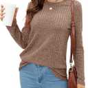 SimpleFun Women's Tunic Sweaters Lightweight Fall Casual Long Sleeve Crewneck Pullover Tops (Brown)