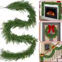 9FT Christmas Norfolk Pine Garland with Eucalyptus Real Touch Faux Greenery Garland Realistic Artificial Christmas Winter Holiday Decor Indoor Outdoor for Xmas Mantle,Stairs,Window,Fireplace (1)