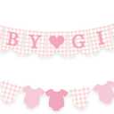 Pink Gingham Baby Banner Girl Plaid Welcome Baby Shower Sign Decoration Clothesline Onesie Garlands Gender Reveal Party Supplies