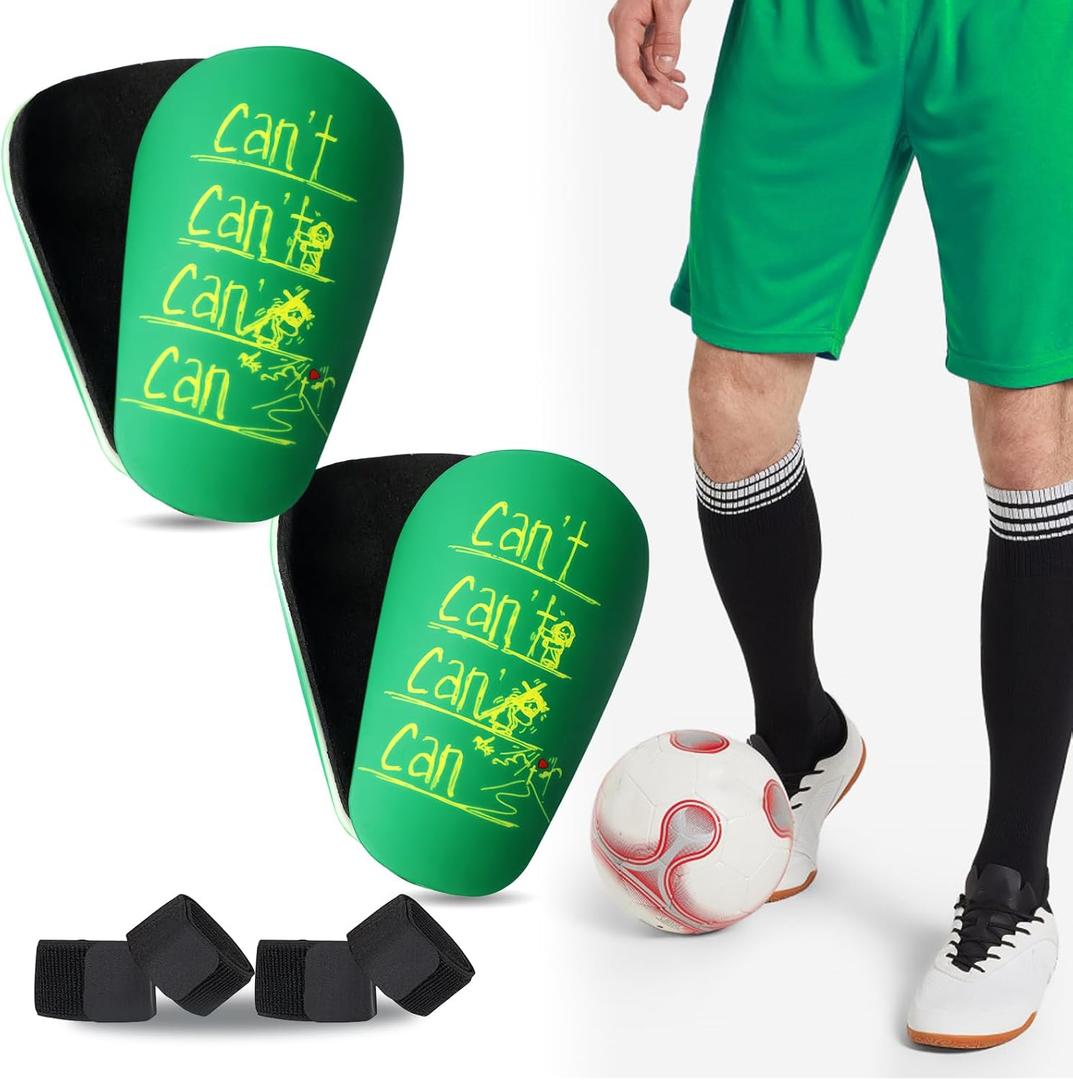 Mini Soccer Shin Guards, 2 Pairs - Extra Small, Fixed Straps, Calf Protection (Can't-Green)