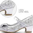 K KomForme Girl's Dress Shoes Mary Jane Glitter 1.5 in Low Heel Wedding Party Princess Shoes for Toddler/Little/Big Kids (Silver)
