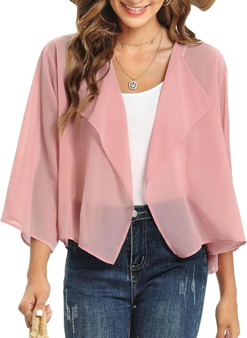 Womens Summer Tops Short Shrugs Kimono Cardigans Casual Chiffon Bolero Jackets 2026, M