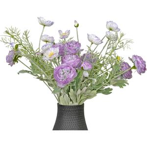 10pcs Artificial Purple Flower Bouquet for Vase, Fake Ranunculus Poppies and Daisies Stems Mixed, Silk Flowers Arrangement for Wedding Farmhouse Office Home Table Office Party Decorations