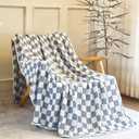 6-Layer Gauze Muslin Blanket 100% Cotton Blue Checkerboard Queen Size 90"x90" Cooling Throw Blanket Lightweight Soft and Breathable Cozy Blanket Bed Coverlet Both Sides (Blue Checkerboard, Queen)