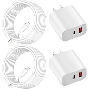 Fast Charger for iPhone,Dual Port A/C Apple iPhone Charger Fast Charging Block,2Pack Quick Double A/C iPhones Wall Chargers Adapter,6FT USB C to Lightning Cable for iPhone14 ProMax/13/12/11/XS/XR/iPad (White)