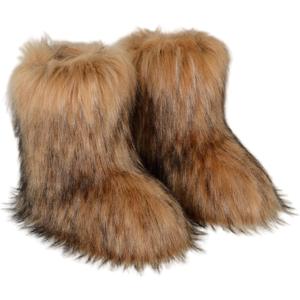 Women's Faux Fur Boots, Furry Fuzzy Mid Calf Snow Boots Y2k, Winter Warm Comfortable Fluffy Boots, Outdoor Indoor Flat Fur Shoes (5.5, Brown)