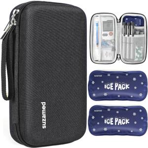 suzamed Insulin Cooler Travel Case,EVA Insulation Travel Medicine Kit with 2 Ice Packs for Diabetes Care,Insulin Pen and Other Diabetic Supplies (Black)