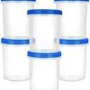 Heavy Duty Airtight Plastic Containers with Twist Top Lids, Stackable Freezer Containers for Lunch, Salad, Soup, Leftover, Ice Cream, BPA Free [6 Pack-32 oz]