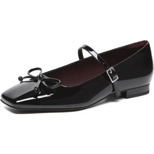 Athlefit Women's Mary Jane Flats Dressy Comfortable Square Toe Ballet Flats Shoes with Buckle Strap (7, Black)