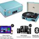 Vinyl Stereo Blue Record Player 3 Speed Portable Turntable Suitcase Built in 2 Speakers RCA Line Out AUX Headphone Jack PC Recorder