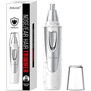 Ear and Nose Hair Trimmer Clipper - 2024 Professional Painless Eyebrow & Facial Hair Trimmer for Men Women, Battery-Operated Trimmer with IPX7 Waterproof, Dual Edge Blades for Easy Cleansing White