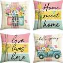 AVOIN colorlife Spring Flowers Tulip Home Sweet Home Throw Pillow Covers, 18 x 18 Inch Love Lives Here Truck Cushion Watercolour Case Decorations for Sofa Couch Set of 4