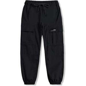 Cromoncent Girls&Womens Cargo Pants Elastic Waist Lightweight Outdoor Jogger Pants (Small, Black)