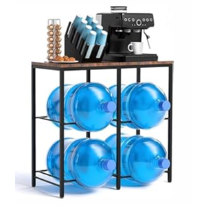 Klvied 5 Gallon Water Jug Holder, 2-Tier Double Row Water Jug Stand with Large Top Shelf, Heavy Duty Water Jug Rack for Kitchen, Office, Living Room