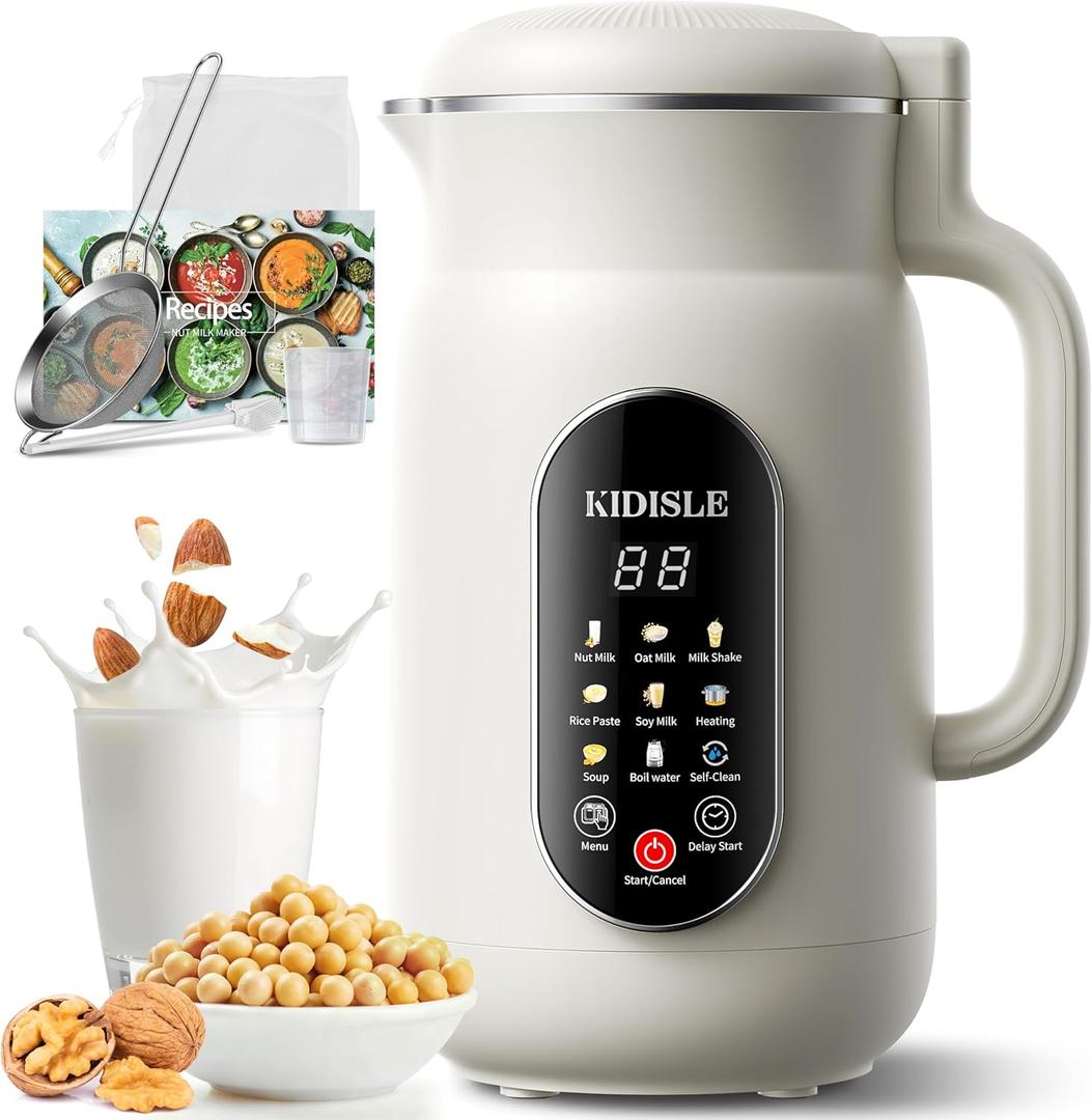 51oz Nut Milk Maker Machine, 10-in-1 Soup Maker with 140 Heating & 8H Keep Warm, Touch Screen Plant-Based Milk Maker for Almond, Oat & Soy, 12H Delay Start & Self-Clean, Noise Reduction