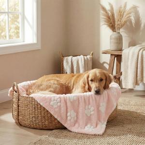 Horaldaily Pets Flannel Blanket, Pink Paw 3D Textured Soft Fuzzy Fluffy Plush Cozy Fleece Premium Blankets for Dog Cat Puppy Kitten Couch Protection, 30x40