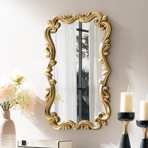 LOVNAHO Vintage Gold Mirror for Bathroom with Wood Carved Frame Scalloped Arched Mirror Length-15.7X23.8inch French Decorative Wall Mirror for Bedroom,Entryway,Fireplace (Gold foil)