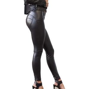 SEASUM Women's Faux Leather Leggings Pants PU Elastic Shaping Hip Push Up Black Sexy Stretchy High Waisted Tights, XL